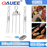 3 Way Grill Skewers Shrimp Skewers for Grilling Stainless Steel Reusable Semi-Automatic BBQ Fork 2 Way Kebab Stick Kitchen Tools